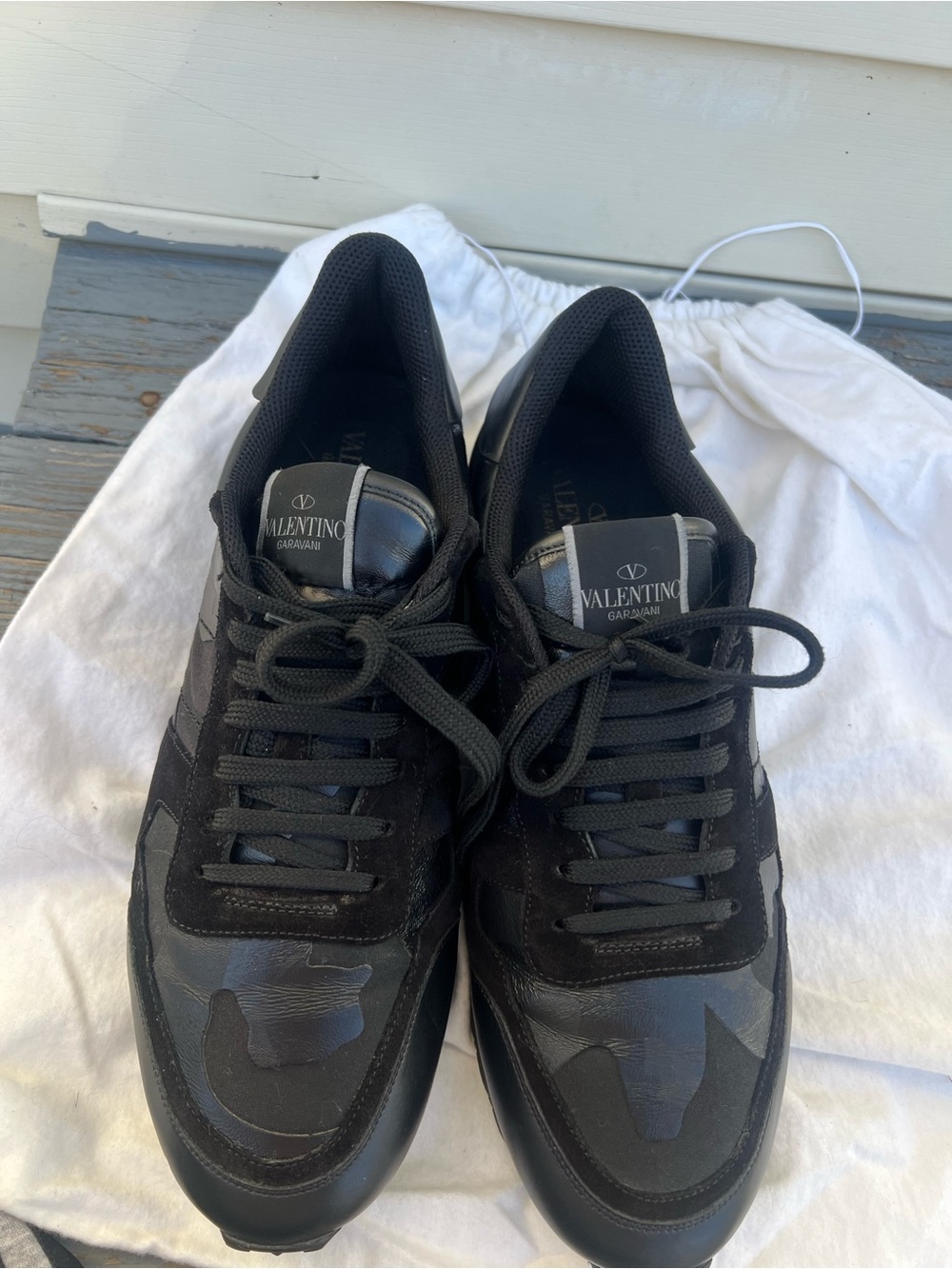 Valentino Garavani Men's Black Low-Top Sneakers with Camouflage Detail